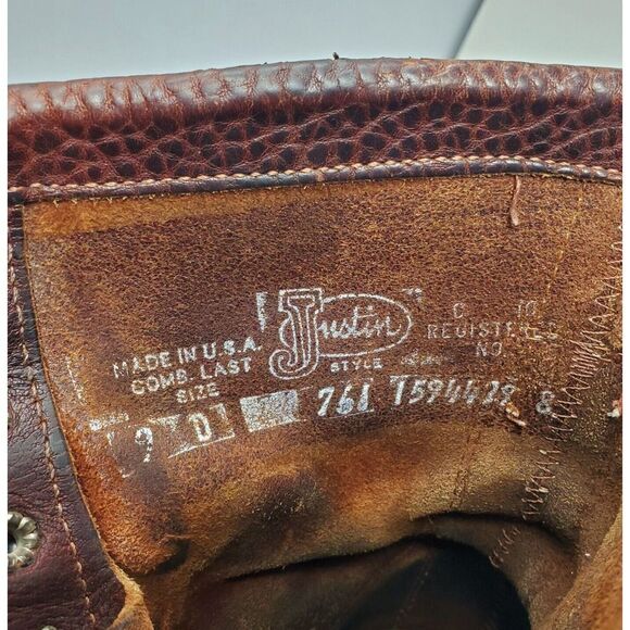 Justin Boots Mens 9 D Brown‎ Leather Conductor Briar 8 Comfort Packer Work Shoes - Picture 13 of 15